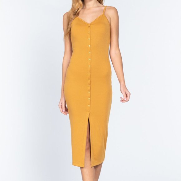 Trend Blvd Dresses & Skirts - Women's Ocher Fron Button Slit Rib Cami Midi Dress For Valentine Size-S NWT